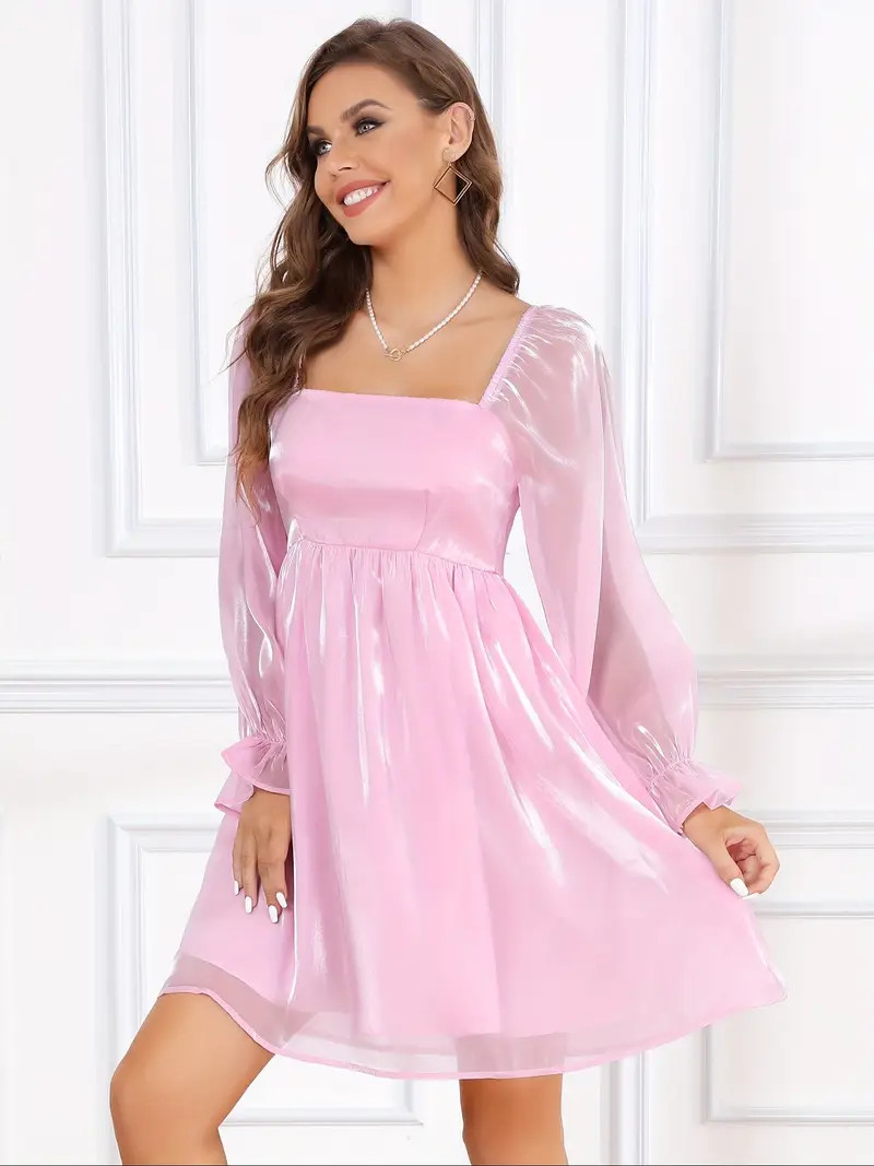 silky satin square neck puff sleeve babydoll mini dress Entro Clothing Satin Square Neck Half Sleeve Babydoll Doll Mini Dress M
