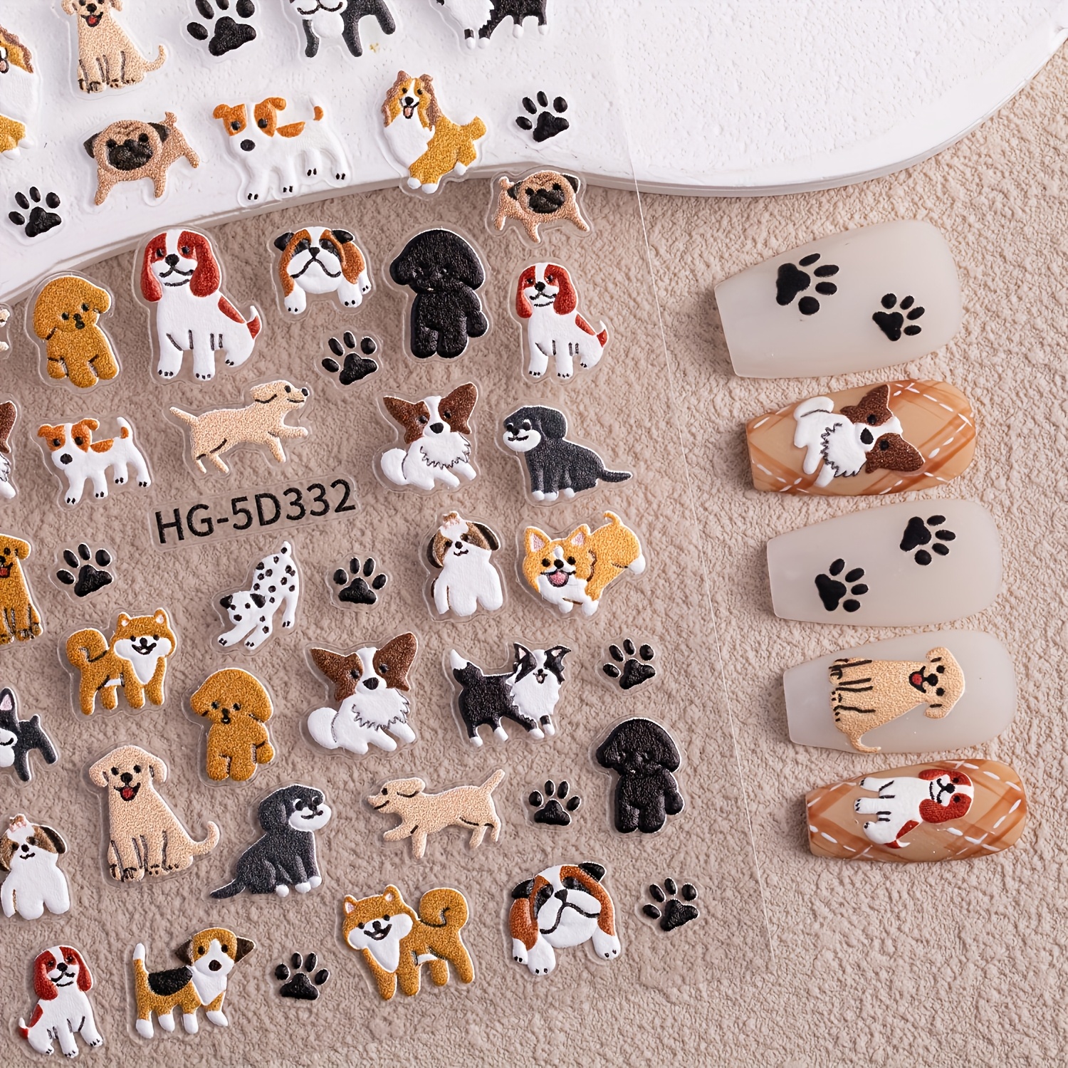 TEMU 1pc 5d Embossed Dog Nail Sticker - Cartoon Soft And Adorable Puppy, Golden Retriever, Corgi, Dalmatian, Pet Dog, Pattern, Nail Decal Sticker,
