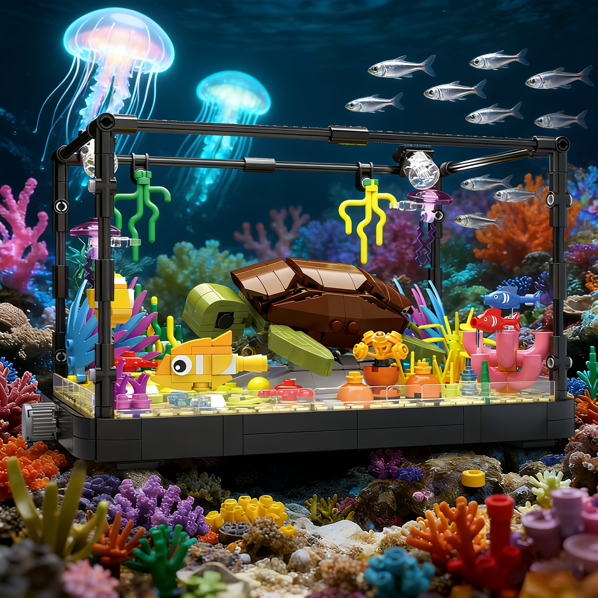Image of 753pcs Creative Aquarium Building Set: Marine Animal Models (clownfish, Ray, Crab). This Ocean-themed Building Block Assembly Model Stimulates Children's And Is An Gift For Boys And Girls