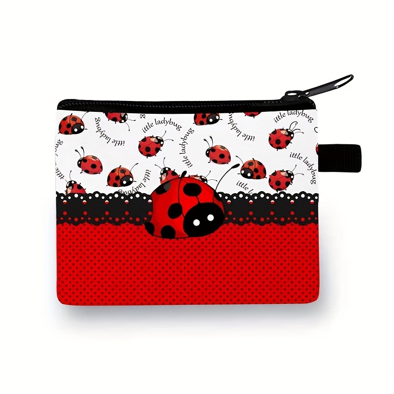 Cute Ladybug Print Pattern Coin Purse, Women's Lightweight Earphone Lipstick Coin Bag