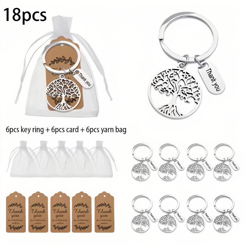 E-shop 18-teiliges Lebensbaum-Schlüsselanhänger-Geschenkset, inklusive 6 Dankeskarten, 6 gewebten Zugbeuteln 6 Schlüsselanhängern. für die