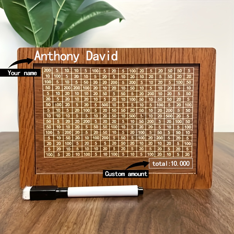 1pc customizable wooden savings box with name goal amount recycled wood   box 100 1000 customizable cells markers included for budgeting reusable money jar gift for   saving money box   Product details 1
