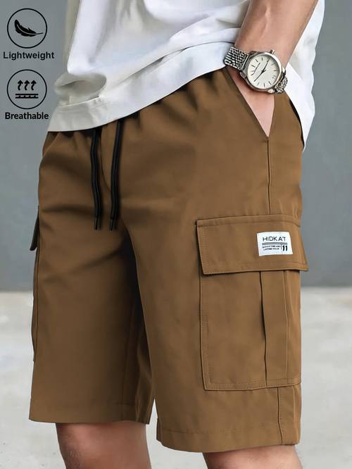 mens athletic casual work shorts multi pocket drawstring elastic waistband suitable for outdoor hiking daily running commuting wear
