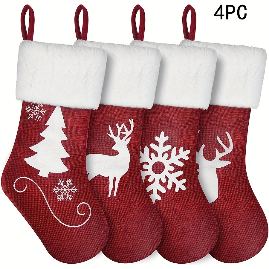 

4pcs 18'' Christmas Stockings & Snowman - Polyester For , Fireplace, And