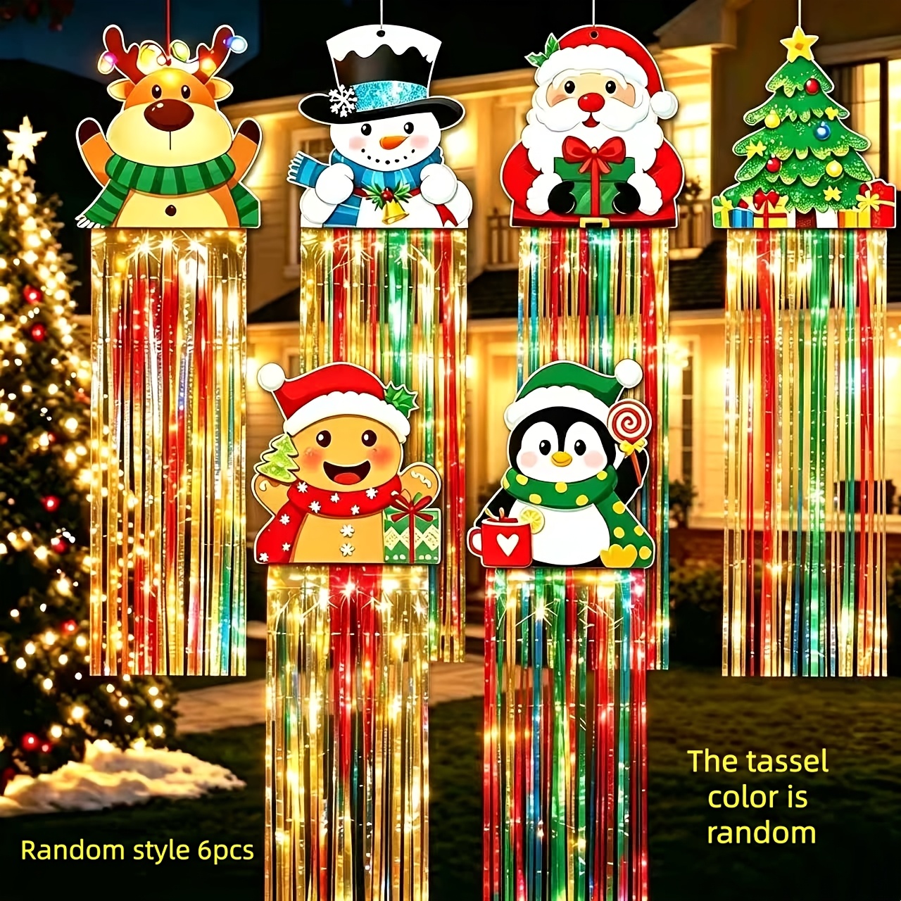 TEMU 6/12/3pcs, Large Outdoor Christmas Santa Claus Hanging Decorations With Tassel Jumbo Snowman Deer Party Ceiling Streamers Decoration For Indoor