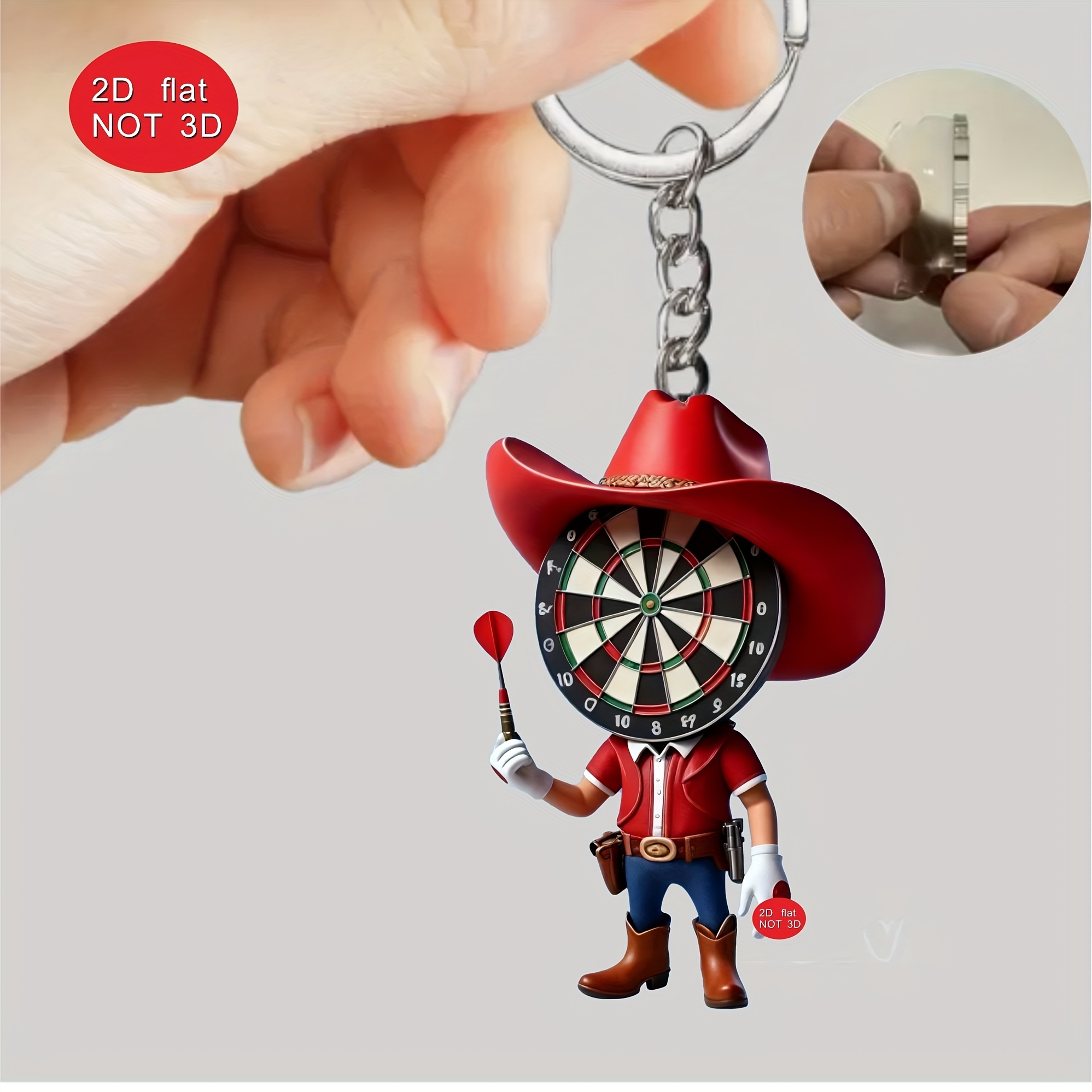 2d Flat, This 2d Keychain Is Extremely Creative. The Cowboy Shape Collides With A Dart Head, Exuding A Vibe. Trendy And , And Makes A For Bag Accessories Or Gifts