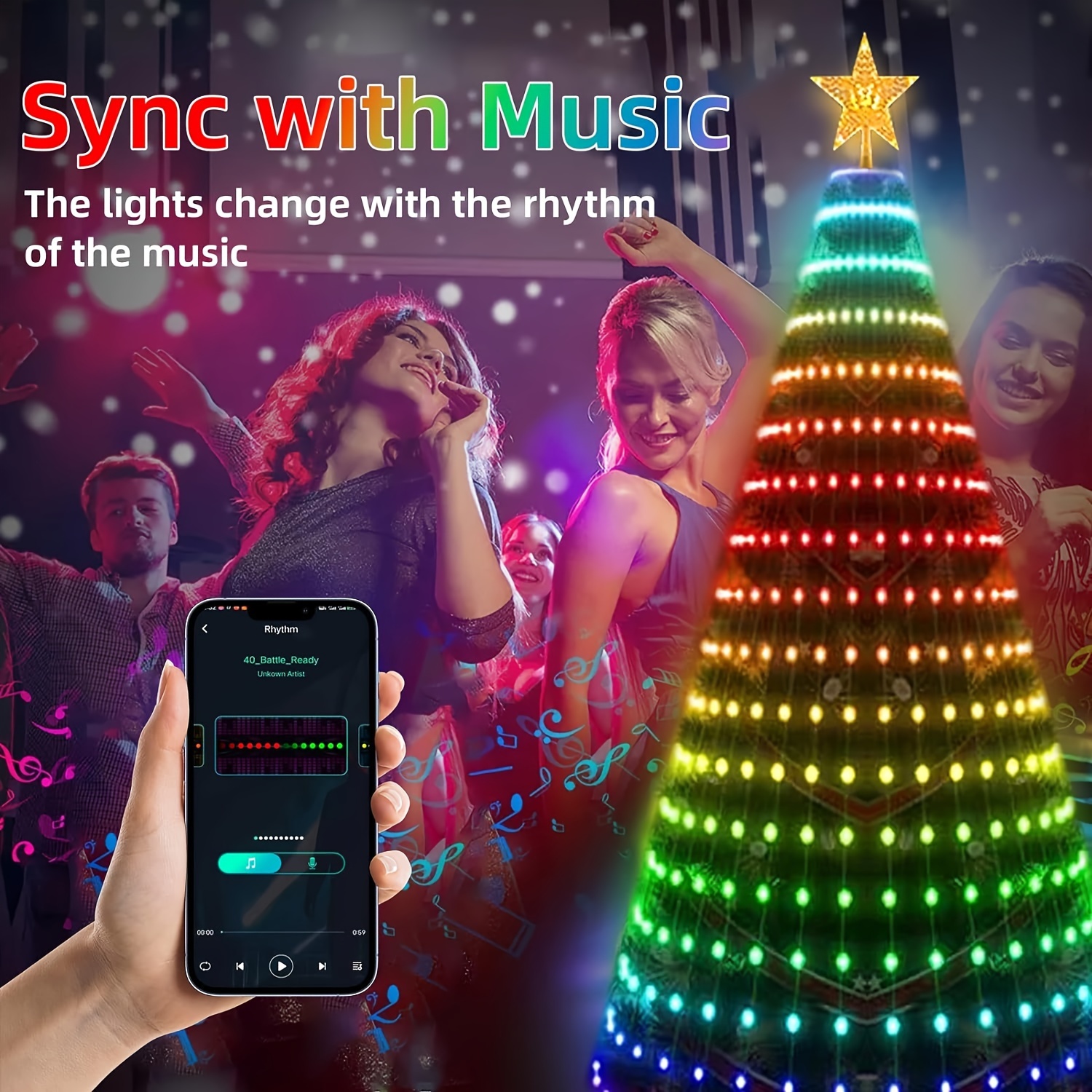

6ft/7ft Smart Christmas Tree Lights -leds With Remote & App Control - Music Sync, 11 Modes - Green Wire, Suitable For Artificial Tree - Multicolor & Warm White For Indoor/outdoor