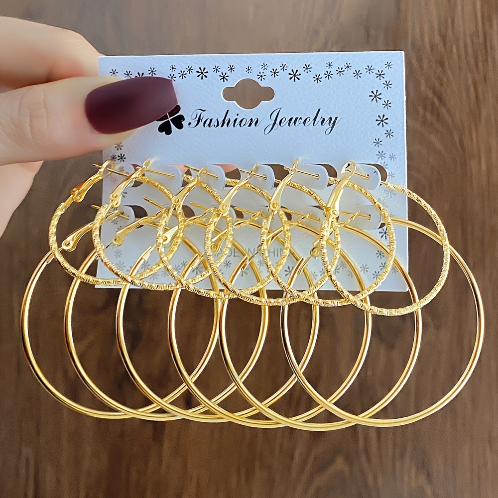TEMU 6 Pairs Of Golden Round Big Earrings Simple And Stylish Women's Earrings For Daily Matching And Gift Earrings