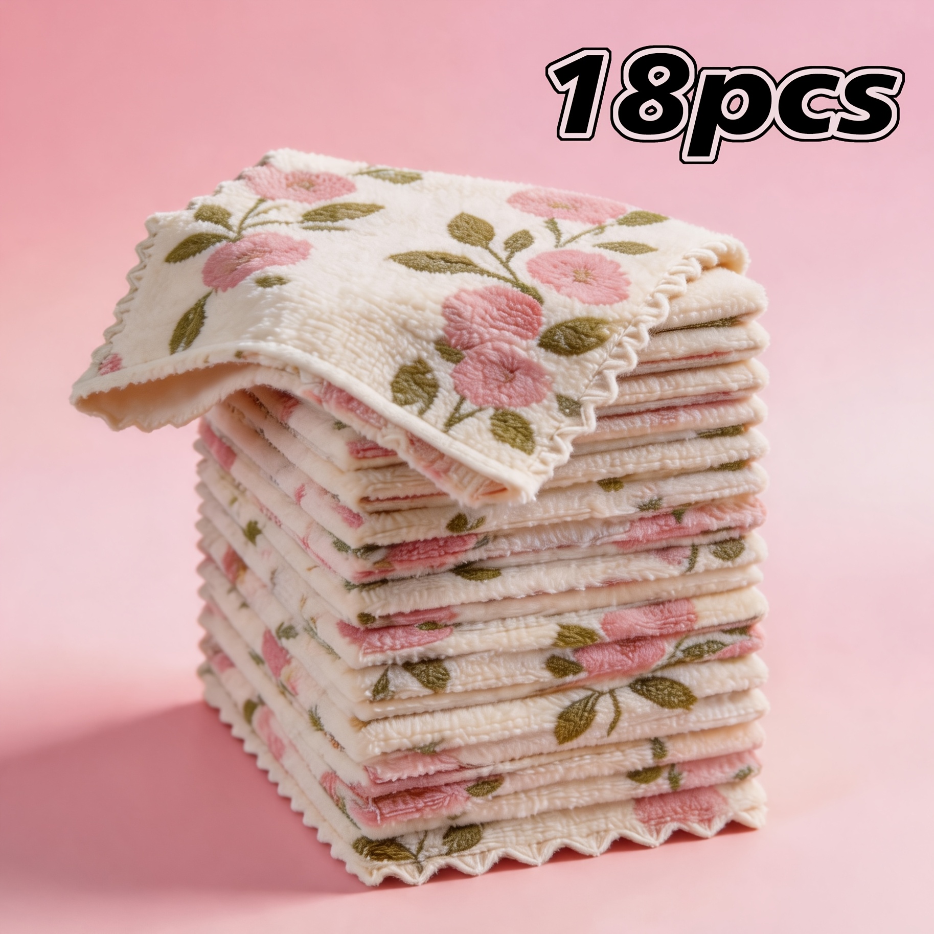 TEMU 18pcs Coral Fleece Cleaning Towels, Super Absorbent Quick-drying Soft Cloths, Reusable Wipes For Kitchen, Bathroom, Glass, Car Washing, Coral
