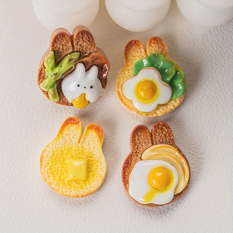 

10pcs Rabbit & Egg Resin Charms - Diy Phone Cases, Hair Clips, Headbands, And Shoe Decorations