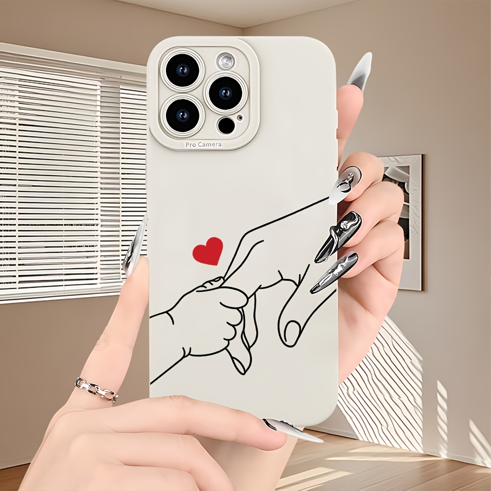 TEMU Phone Case - Romantic Couple Holding Hands With Red Heart Pattern Uv Printed Matte Phone Angel Eye Soft Phone Case With 360 Degree Protection