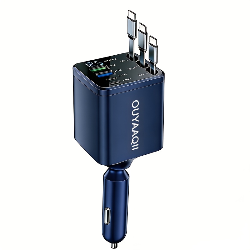 TEMU Ouyaaqii 7-in-1 Fast Car Phone Charger/with 3 Retractable Cables And A Fast Charging Port/ Adjusted In 180&deg; /features Led Display