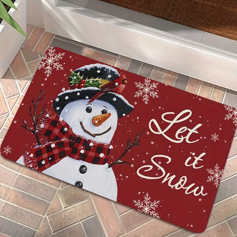 

Christmas Snowman Doormat - Stain Resistant, Low Pile, Machine Washable, Rectangle Polyester For Indoor Use - 800g