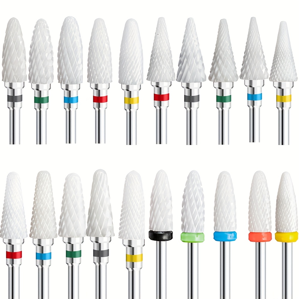 Image of 20pcs Ceramic Nail Drill Bits Set, Nail Care Tools, Great For Manicure And Pedicure, Carbide Drill Bits, For Acrylic Gel Polish Removal, Cuticle And Care