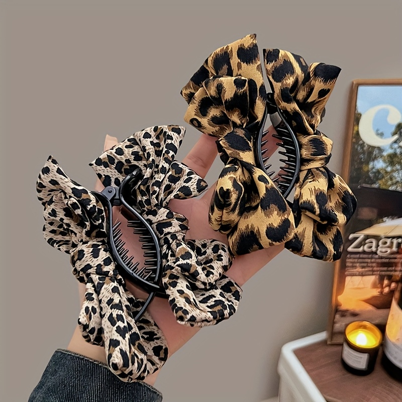 Image of 2pcsset Leopard Print Dotted Bow Hairpins, Retro-style Plastic Hair Accessories, Perfect For Women' Commuting, Festivals, Halloween And Other Occasions, Accessories