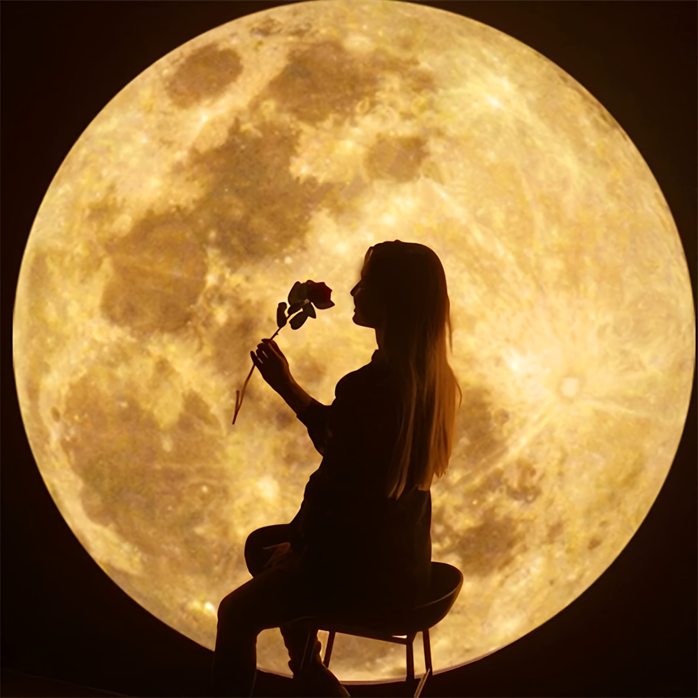 Lámpara de proyección LED planetaria de luna, 1 pieza/3 piezas lámpara de luna con inserto amarillo, blanco y azul. Lámpara de proyección de luna roja, luna de sangre de Halloween, lámpara de proyección portátil con interfaz USB para techo de dormitorio, fondo fotográfico, creador de ambiente lindo - Imagen 4