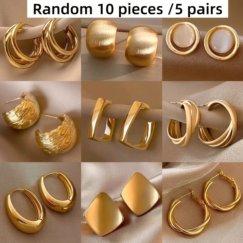 TEMU Juego de 8/10 piezas de pendientes para mujer, retro, elegantes, y a , con forma de rosquillas doradas fritas, cuadrados y de C, accesorios de