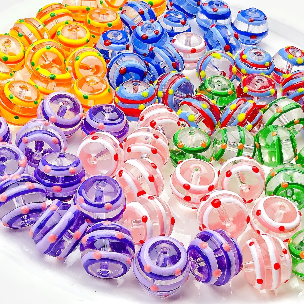 

10/20/30pcs Mixed Color Drip Oil Hand- Striped Dotted Glass Round Beads Diy Suitable For Making Handmade Necklace Bracelets And Other Material Accessories