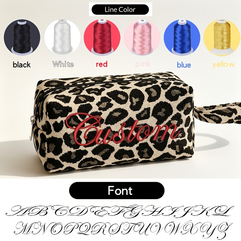 TEMU Custom Personalized Embroidered Initial Makeup Bag - Custom Zippered Cosmetic Pouch, Unisex, Leopard Zebra Print Travel Toiletry Bag, Bridesmaid