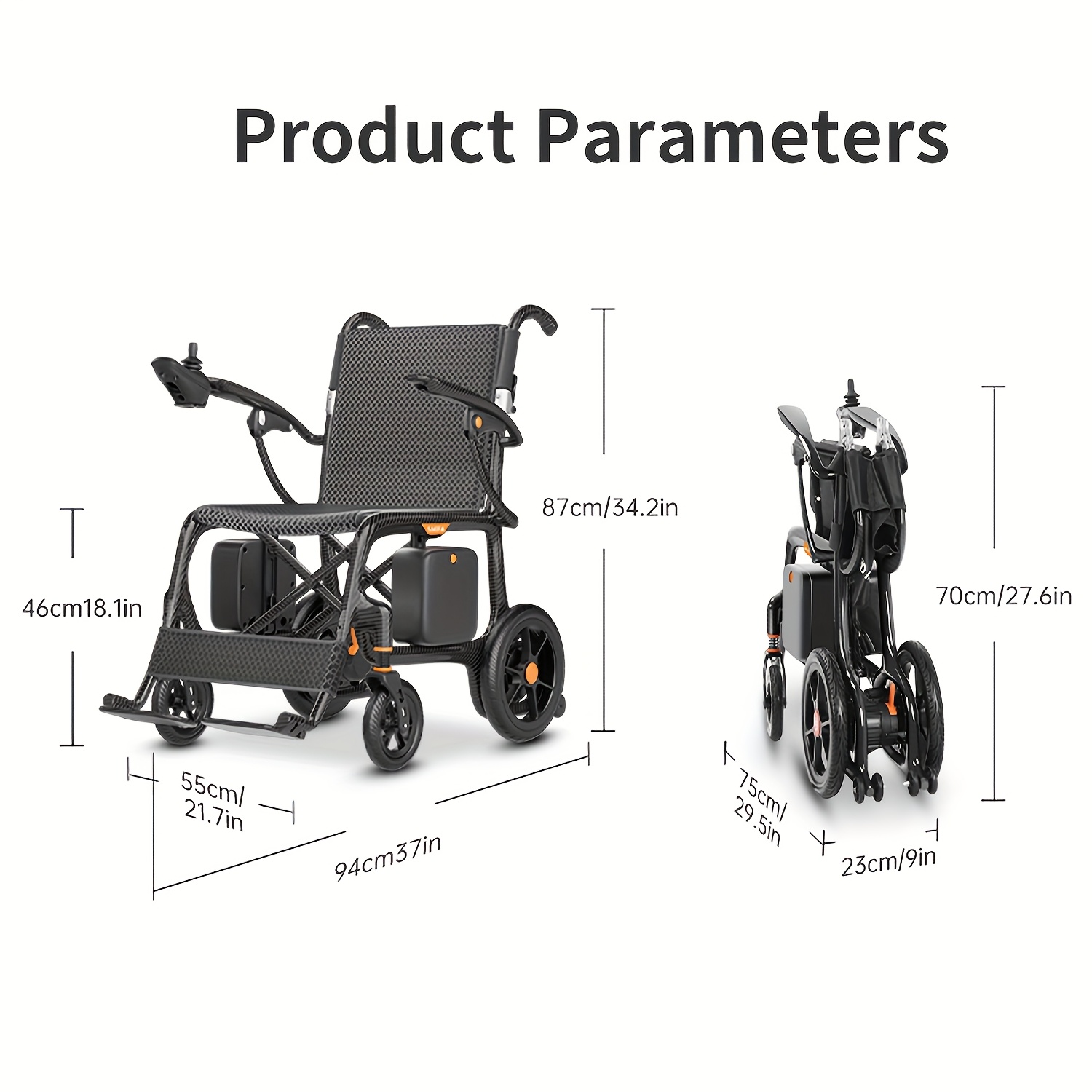 no assembly electric wheelchair 28lbs ultralight foldable 100 carbon fiber with dual lithium batteries for adults   range all terrain   airline regulations Product details 6