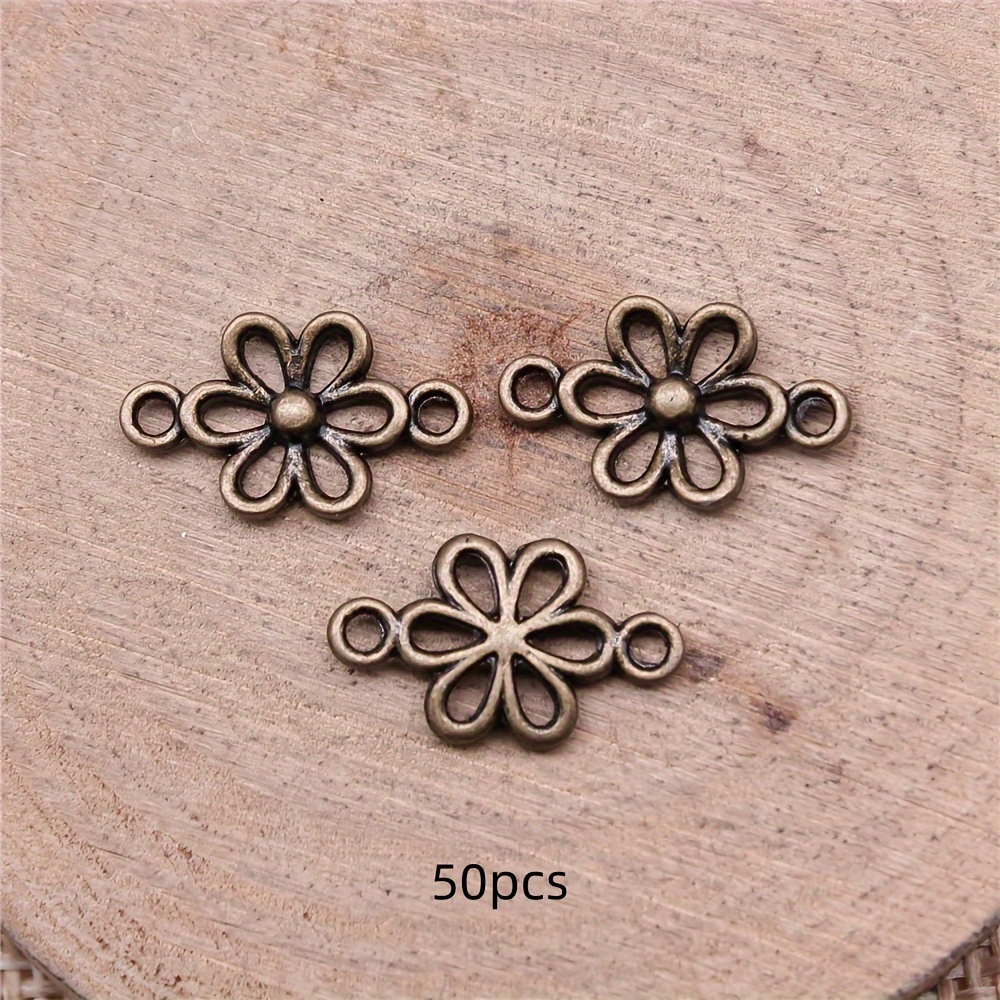 Image of 30/50pcs Of Antique Silvery Flower Connectors For Handmade Bracelets, Necklaces, Earrings, And Jewelry Craft Additions, Measuring 15x9mm