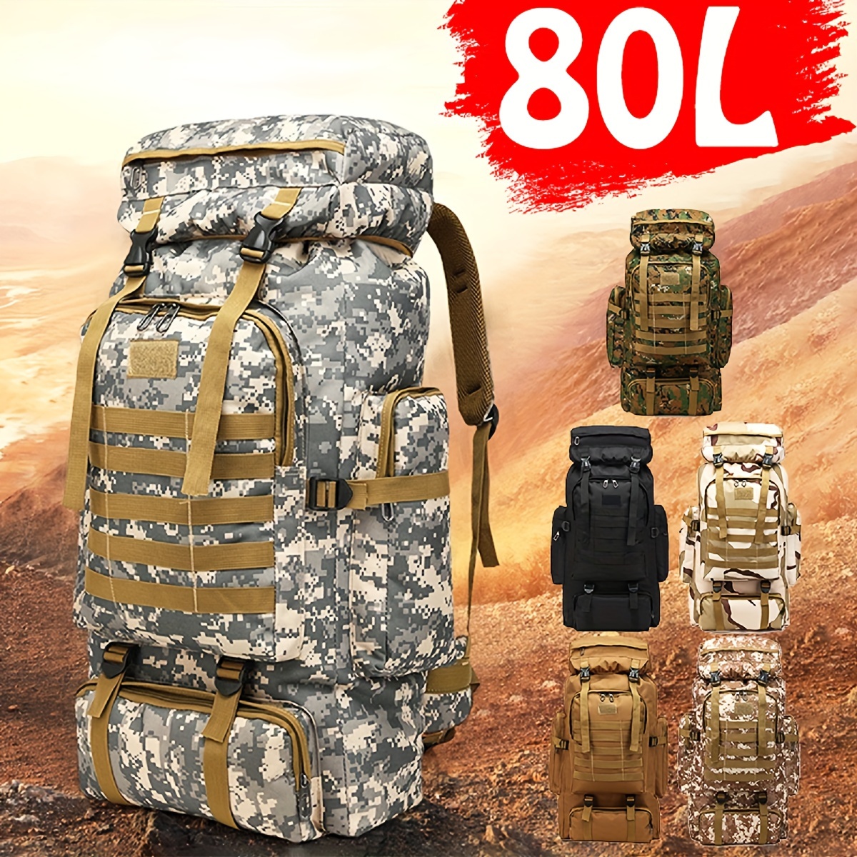 

80l Tactical Backpack Waterproof For Camping Hiking Backpack, Tactical Rucksack Travel Hunting Survival Large Backpack For Men Adult