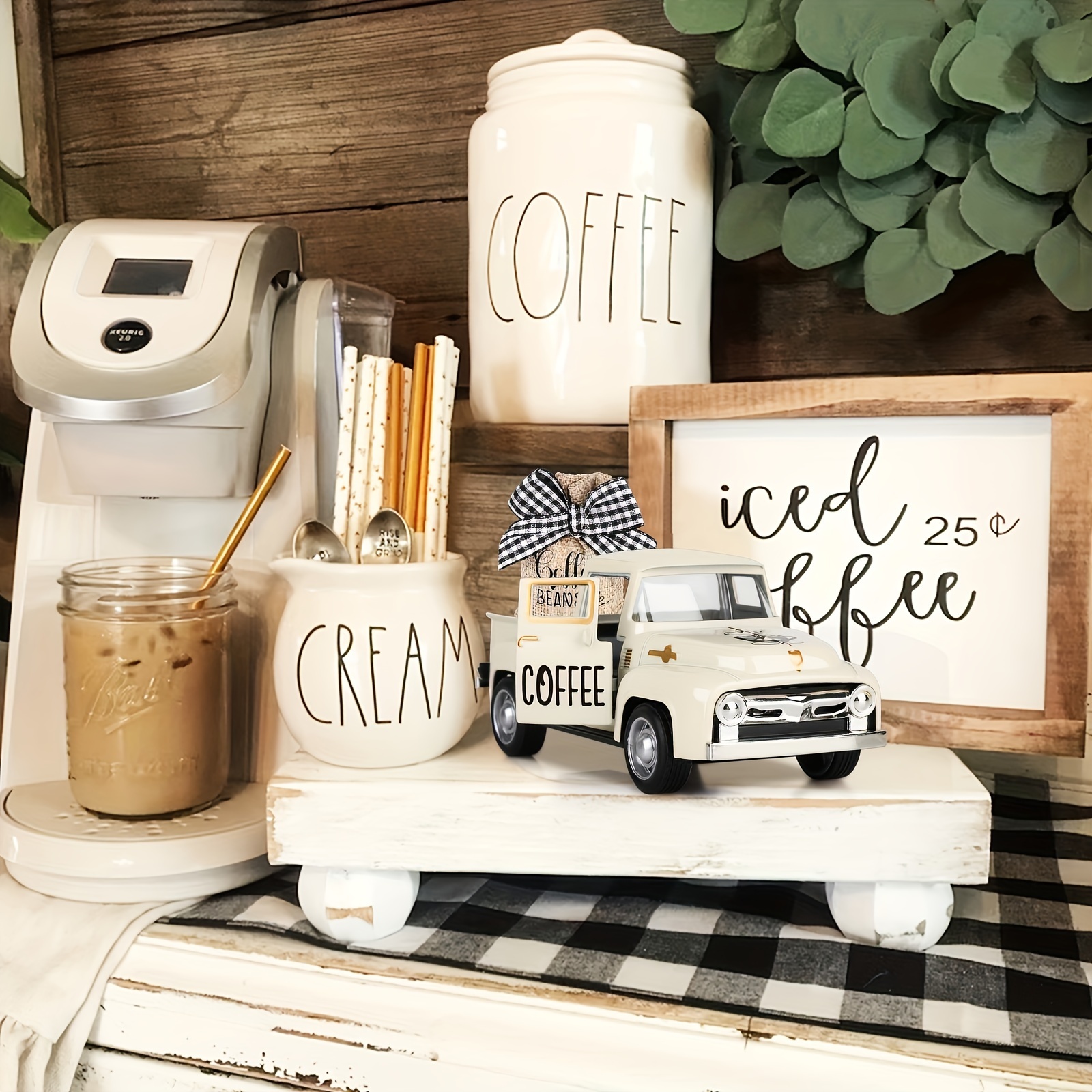 1pc coffee metal truck coffee bean burlap bag vintage white Temu