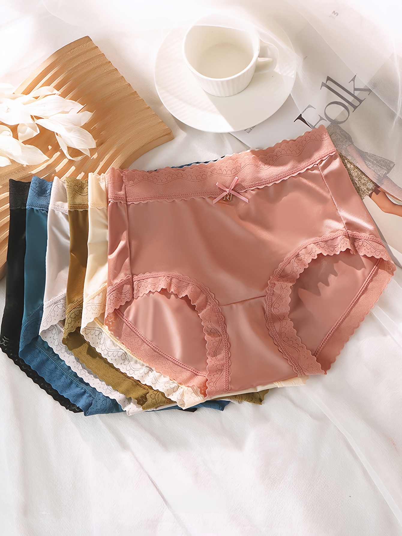 6pcs/lot Women Silk Satin Panties Female Respiratory Underwear