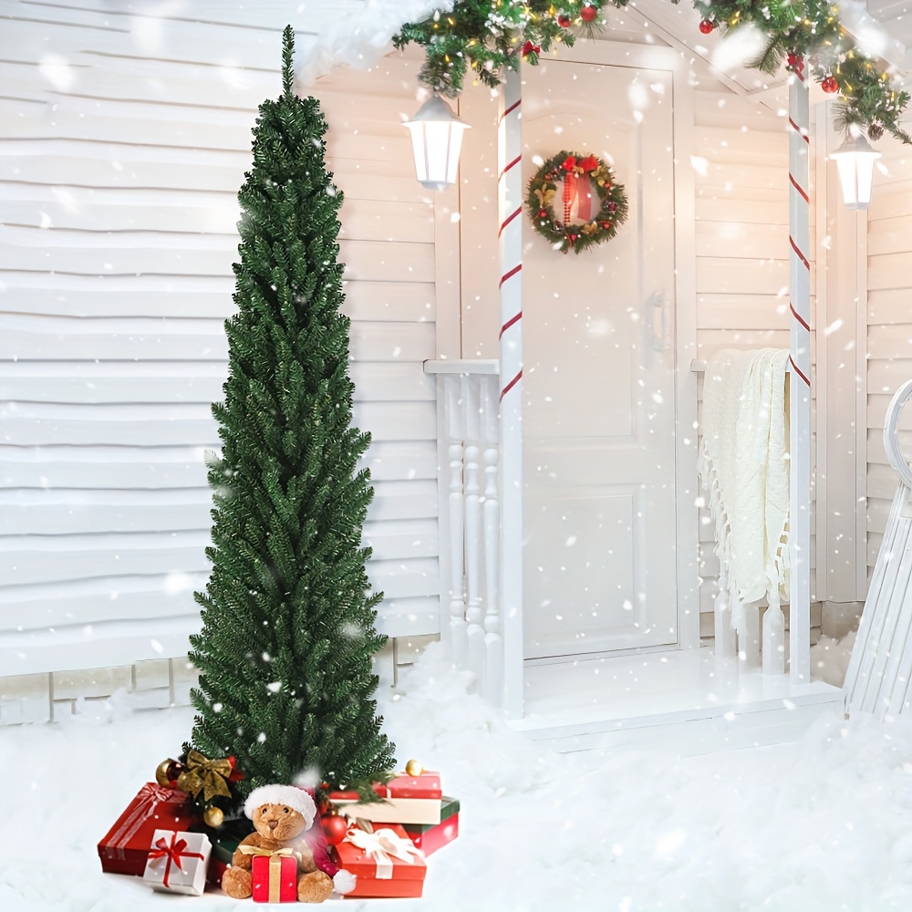TEMU Artificial Christmas Tree, Slim Christmas Tree, Christmas Decoration Artificial Tree With Metal Stand, Used For Indoor And Outdoor Christmas