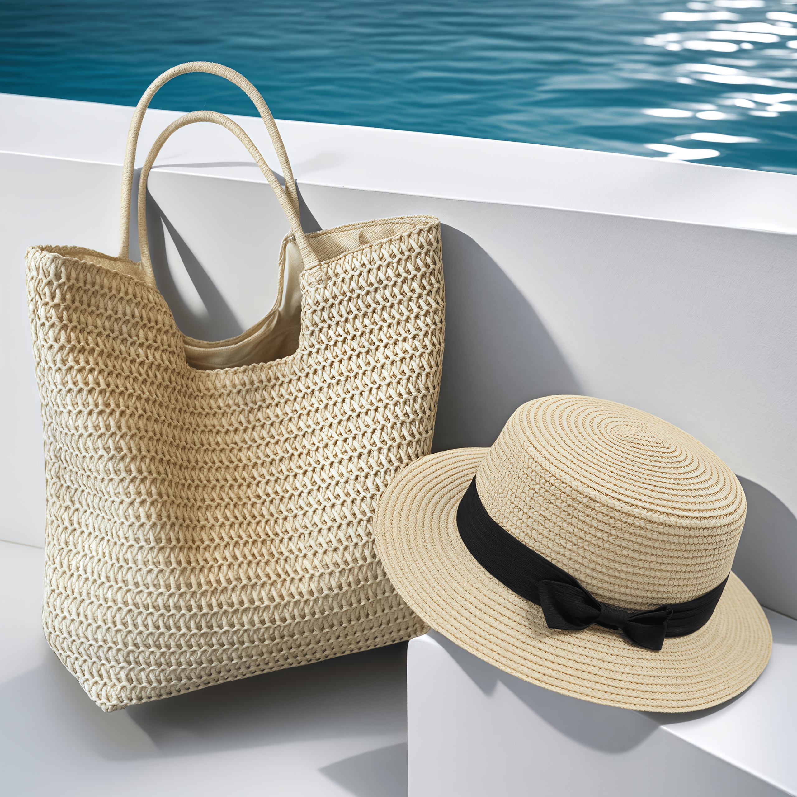 TEMU 1pc/2pcs Set Women's Shoulder Straw Woven Bag + Fashionable Sun Hat, Or A Separate Beach Hat/versatile Vacation Beach Bag, Large Capacity Tote