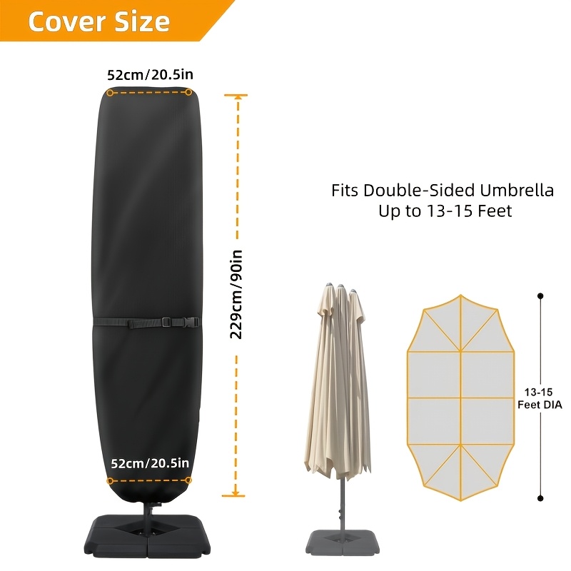 Image of 1pc Patio Umbrella Cover, For 7'-11.5' Offset Umbrella, For 9'-13' Cantilever Umbrella, For 13'-15' Double-sided Umbrella,upgraded 420d Heavy Duty Outdoor Umbrella Covers With Adjustable And Zipper