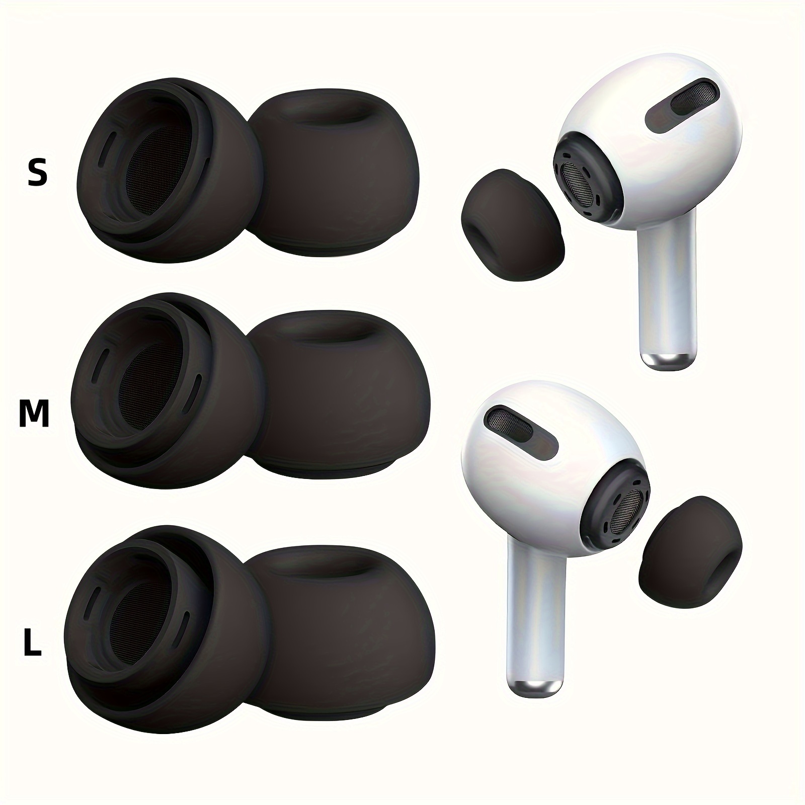 

6pcs Black Silicone Noise-canceling Ear Tips Set For Airpods - Comfortable Full Coverage In 3 Sizes, Stylish & Perfect Gift Idea