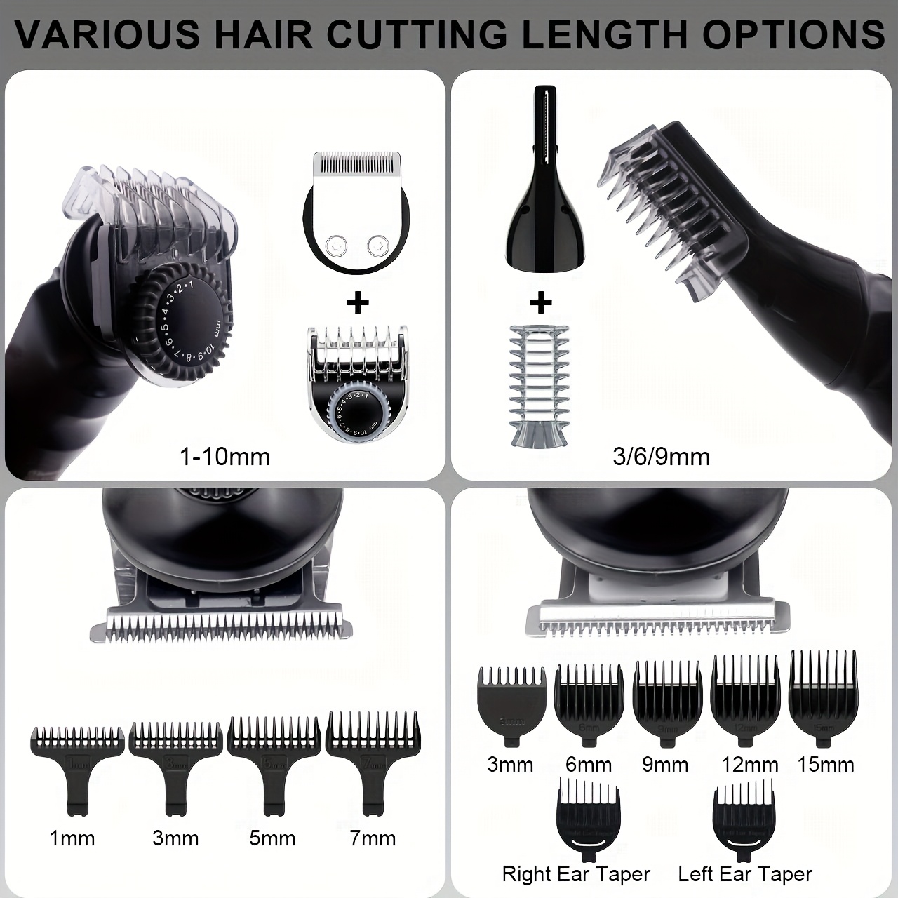 Hatteker Baard- en Snortrimmer voor Mannen, een 8-in-1 Tondeuse met T-Blad, Elektrisch Scheerapparaat, Draadloze Scheerapparaat, Heren Verzorgingsset Inclusief Gezicht, Neus- en Lichaamstrimmer (Zwart)