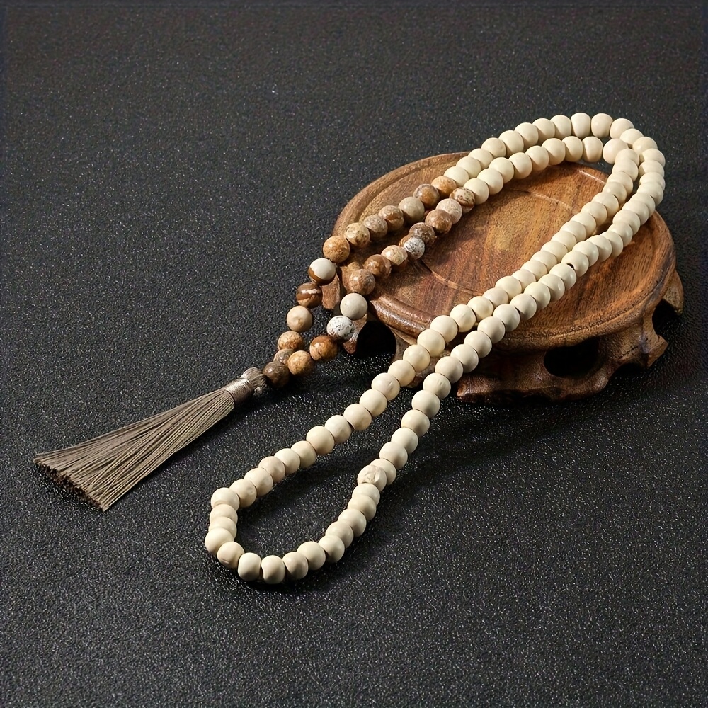 E-shop Vintage Damen Halskette, Naturstein Perlenkette, Lange Pulloverkette, Handgeknotete Quasten Halskette, Damen Schmuck Zubehör, Sehr Gut Geeignet