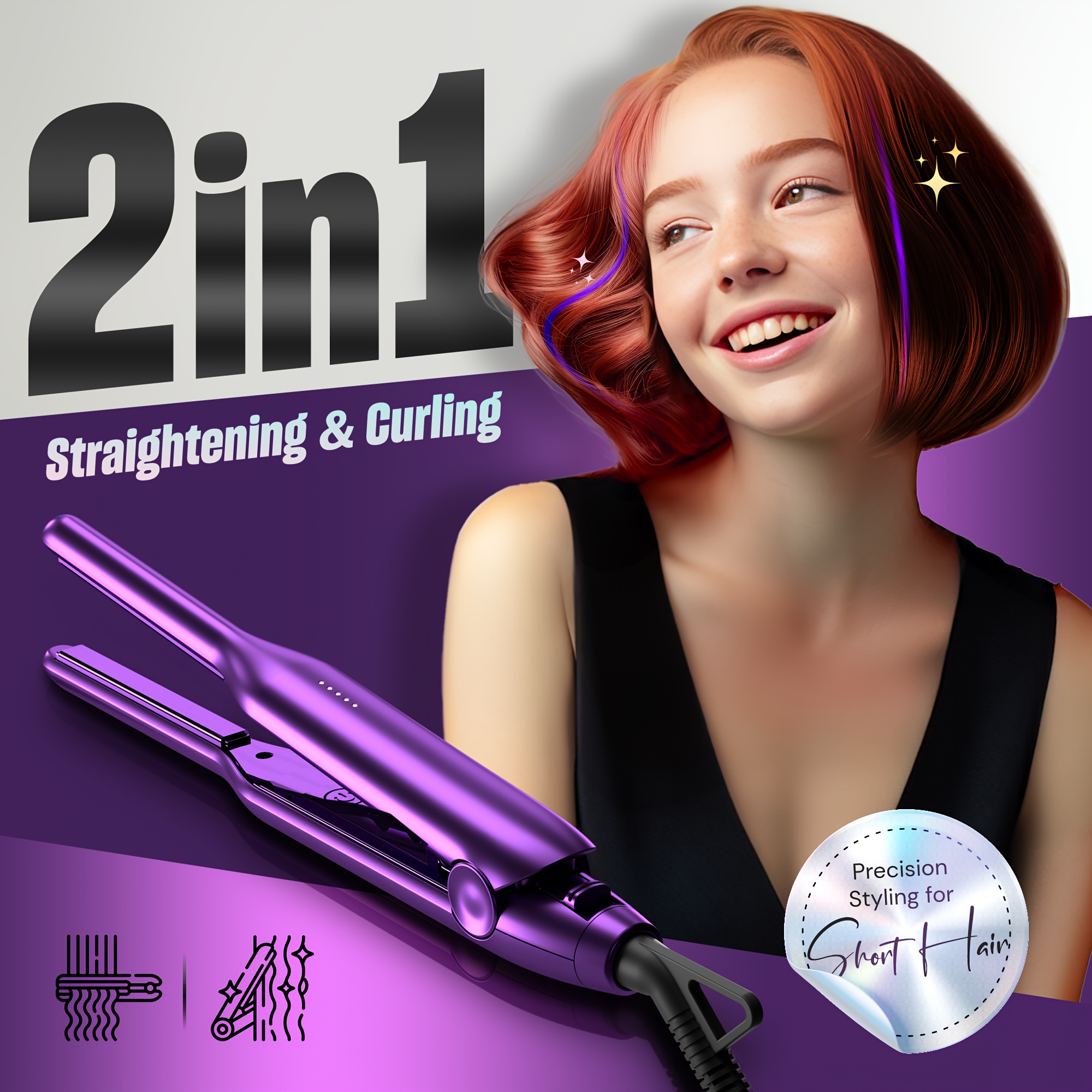 

Pencil Flat Iron For Short Hair, 1/3 Inch Super Slim Mini Flat Iron Hair Straightener And Curler 2 In 1, Dual Voltage Ptc And Ceramic Small Flat Iron Hair Straightener