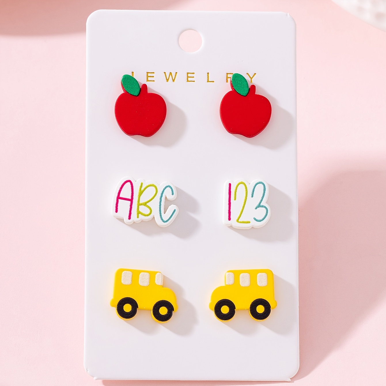 TEMU 3 Pairs/set Of Teacher's Day Lacquered Stud Earrings With , 123 Numbers, And School Bus Design, Suitable For Back-to-, Graduation Season, Daily