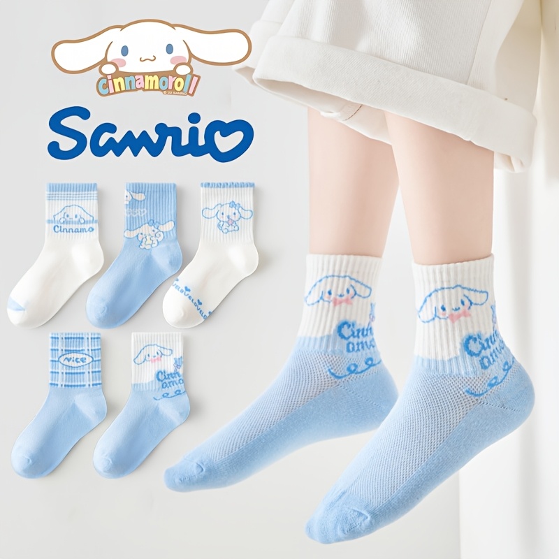 Image of 5 Pairs Of Cinnamoroll Socks For Teen Girls And Kids – Soft And Comfortable Ankle Socks With Cute Cartoon Design, Perfect For School Or Casual Attire,fall And Winter Clothes