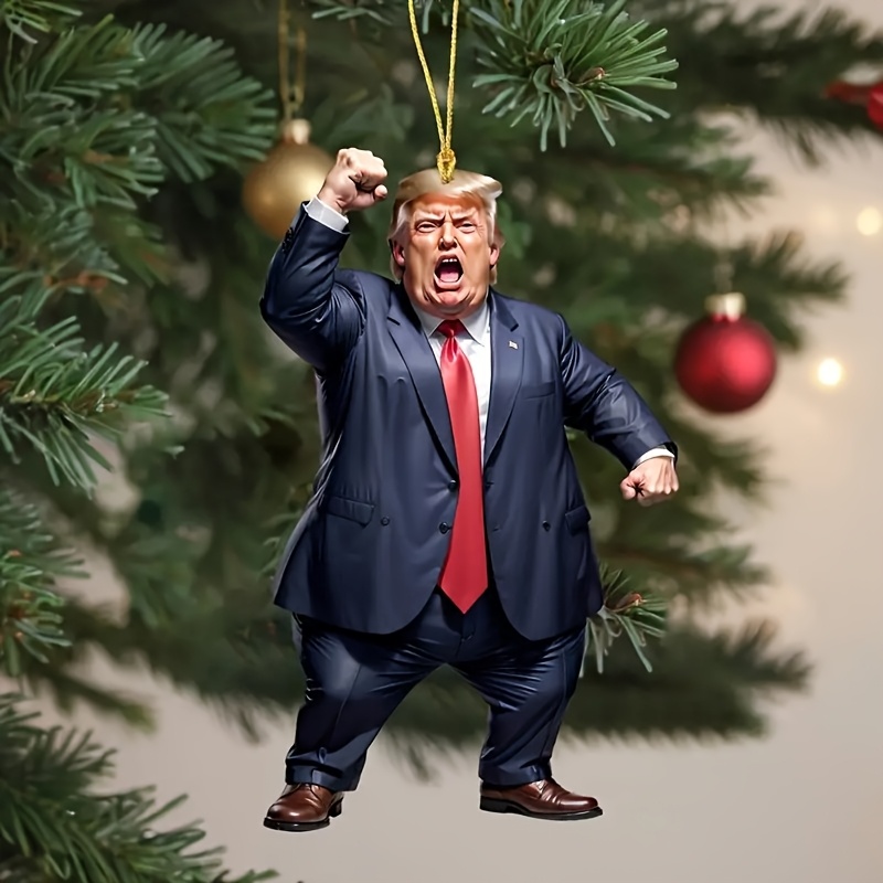 Carro de acrílico e enfeite de árvore de Natal inspirados em Trump