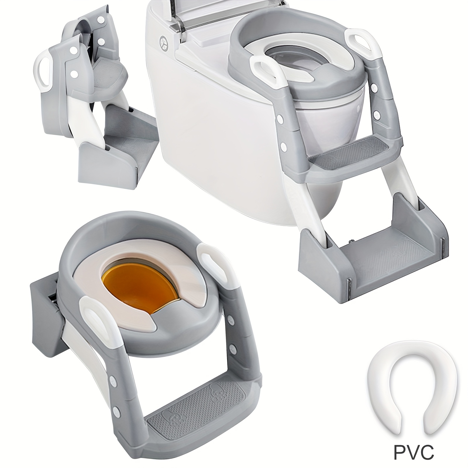 TEMU 2 In1 Toddler Potty Training Seat With Step Stool And Urinal Adjustable Height, Non Slip Design, Soft Foldable Toilet Seat With Cushion,
