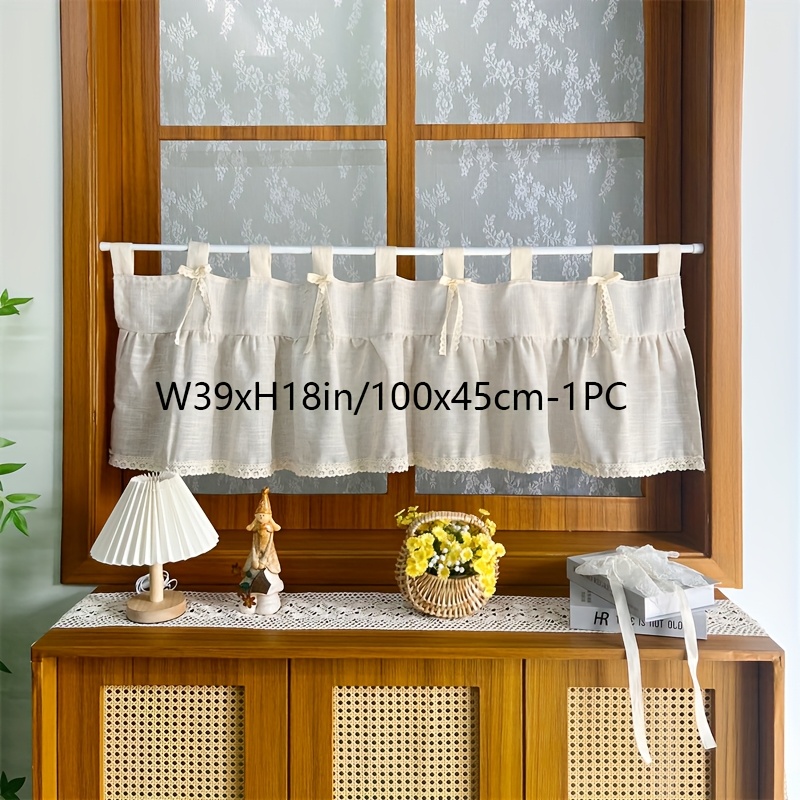 Image of 1pc Beige Spliced Lace Knot Filter Short Curtain Top Strap Bow High- Hanging Insulation Unlined Washable Suitable For Living Room Bedroom Bay Window Home Decoration Foyer Partition Drapes