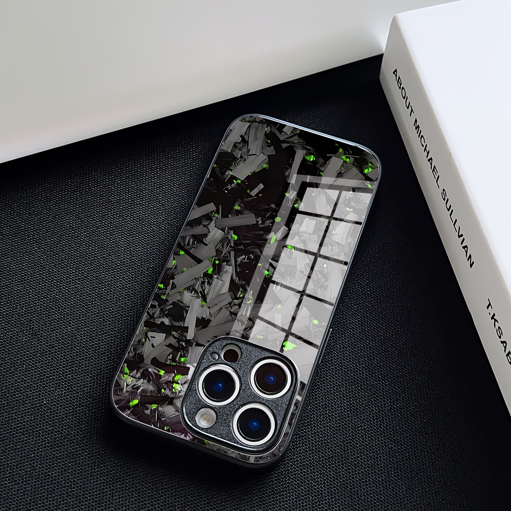 TEMU Fashion Carbon Fiber Texture Phone Case Suitable For Iphone 17 16 16e 15 14 13 12 11 Pro Max Xr Xsmax 8 7 Plus Anti-drop Tempered Glass Back