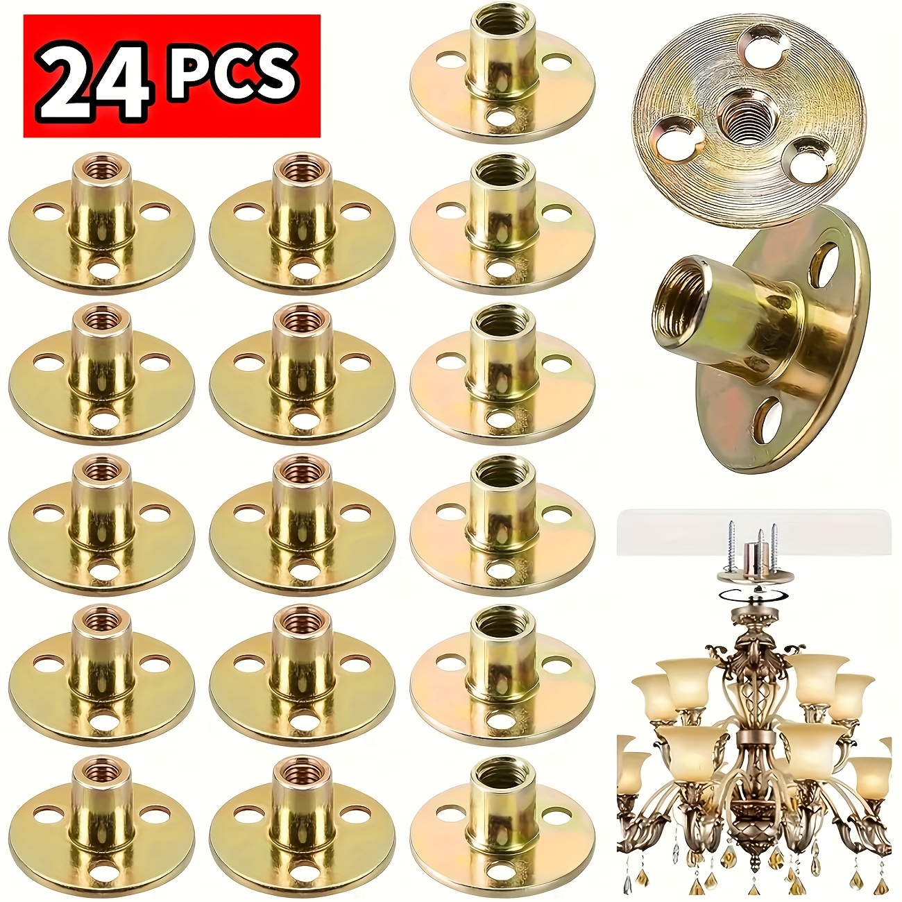 24 Piezas de Tuercas Metálicas Galvanizadas Resistentes con Bridas - Roscas M6/M8/M10, Hilo Derecho para Montaje Seguro de Muebles y Estantes, Maquinaria - Compatibles con Tornillos/Tuercas - Diseño de Banda, Ideales para Hogar, Talleres e Uso Industrial, Esenciales para el Taller