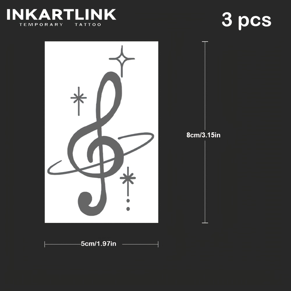 Image of Inkartlink 3pcs/set, Technology Tattoo, Semi-permanent Tattoo, Musical Note, Tiny, Tattoo, Temporary Tattoo, Fake Tattoo, Waterproof, Authentic Tattoo Look, Plant Tattoo