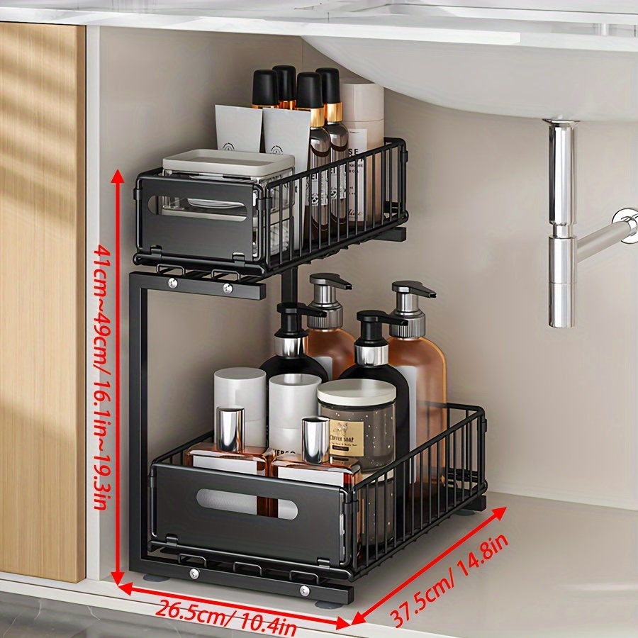 Under-Sink Organizer, Two-Tier Sliding Cabinet Shelf for Storage