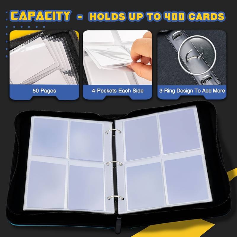 Standard Size Card Sleeves 3.58x2.7 Inches Trading Card Binder With 50 Sleeves - Holds 400 Cards For TCG, Sports Cards, And Collectibles Standard Size Card Sleeves 3.58x2.7 Inches Trading Card Binder With 50 Sleeves - Holds 400 Cards For TCG, Sports Cards, And Collectibles