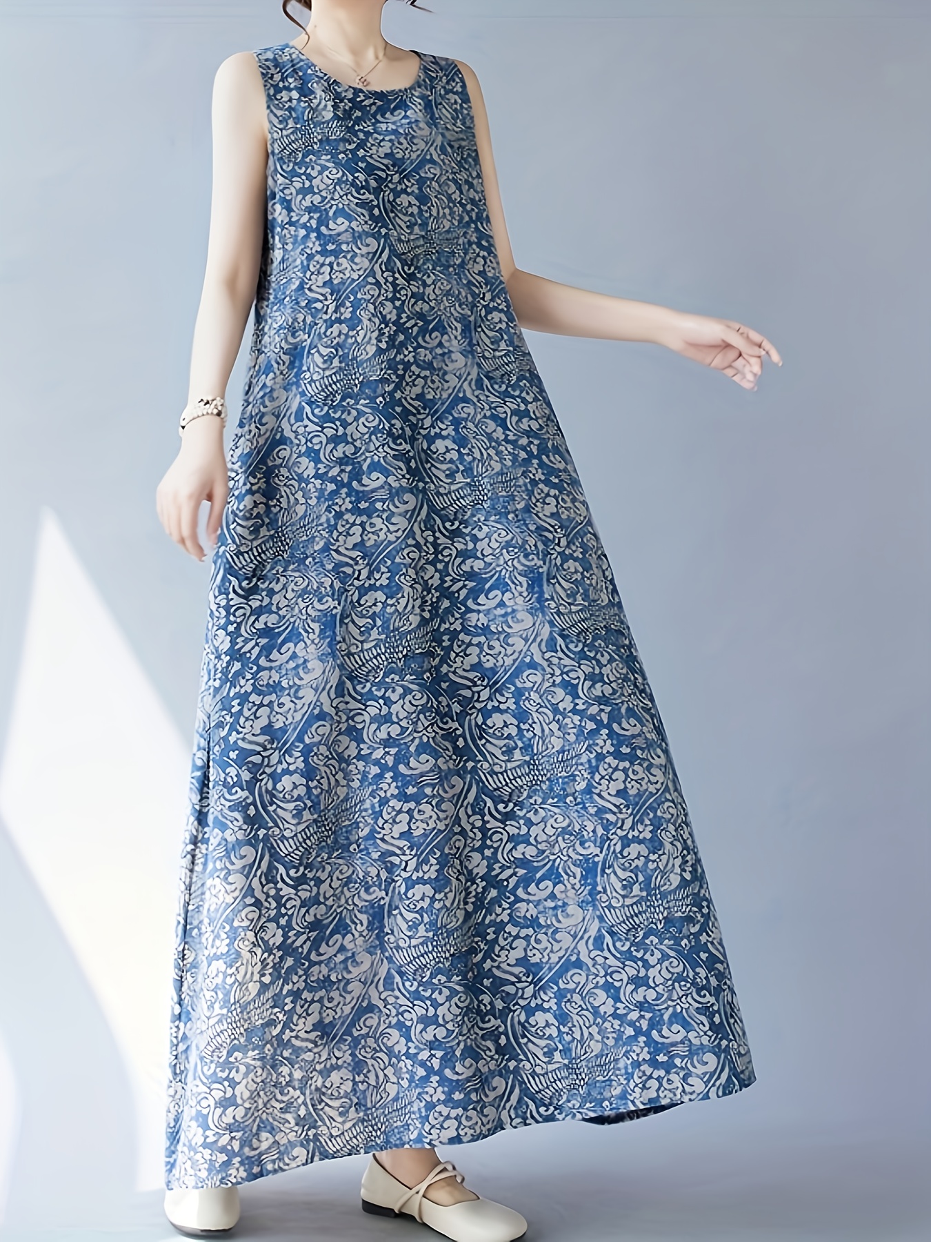 chinese dress ladies Women's Just Fell Into Place Ivory Tropical Print Linen Blend Maxi Dress | Size: L