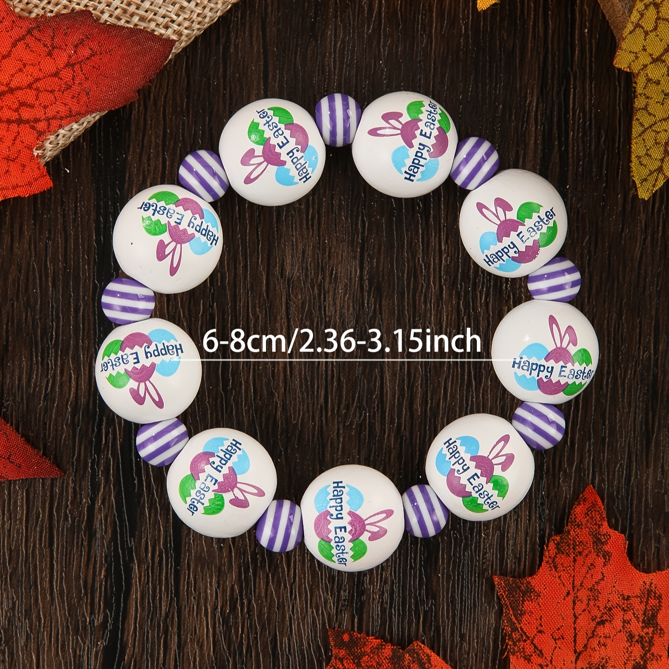 Easter Beaded Stretch Bracelet with Wood Bunny and Egg Charms