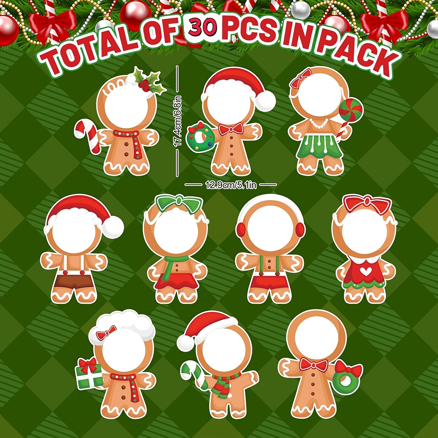 TEMU Christmas Gingerbread Bulletin Boards, Paper Hollow Decorations, 10 Designs X 3 Sheets Each, With Adhesive Dots, For , Classroom Activities And