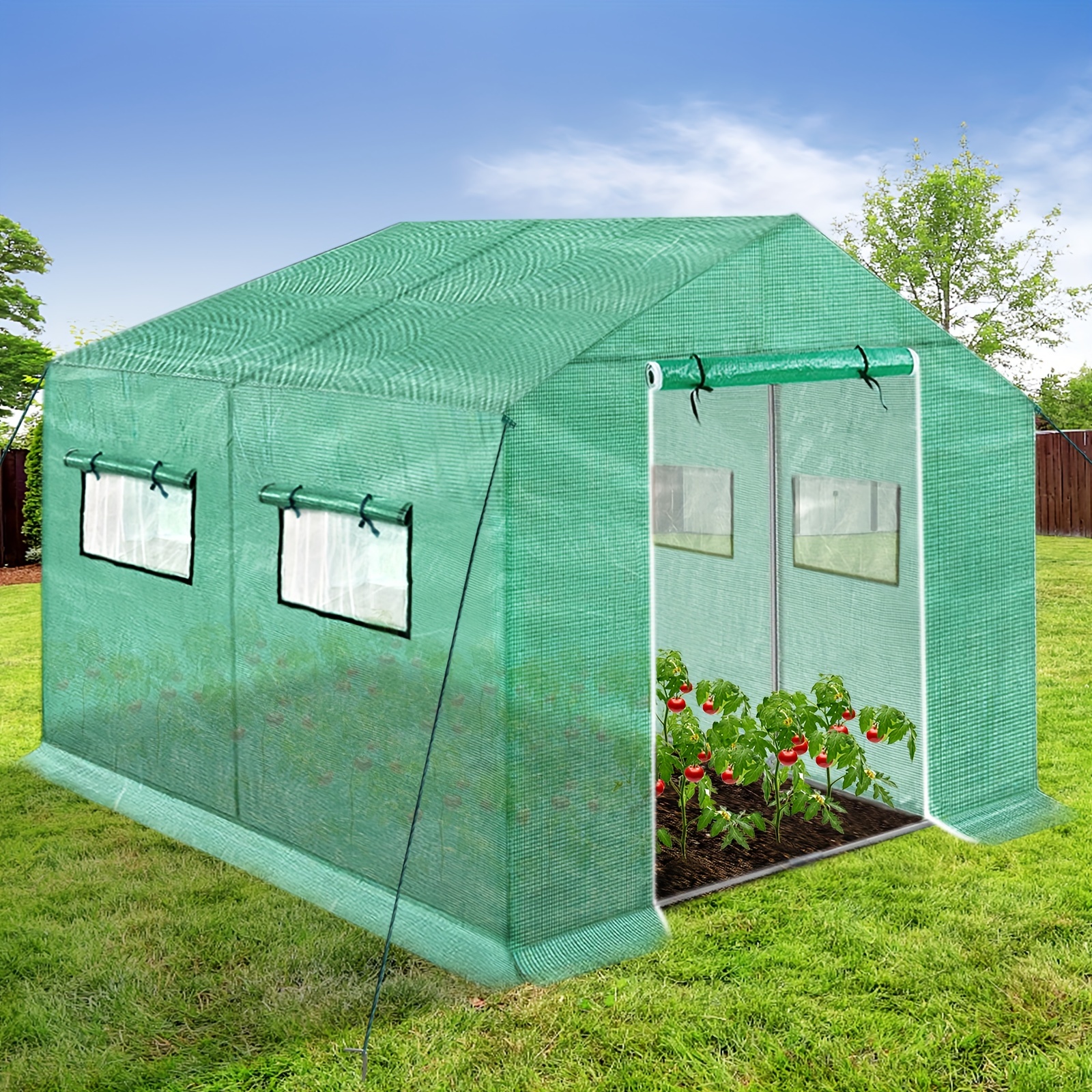 

Aufun Greenhouse 3 X 2 X 2 M For Plant, With Grid Film And Window, Winter-proof Polytunnel, Plant House, Reusable, Sloping Roof, Green