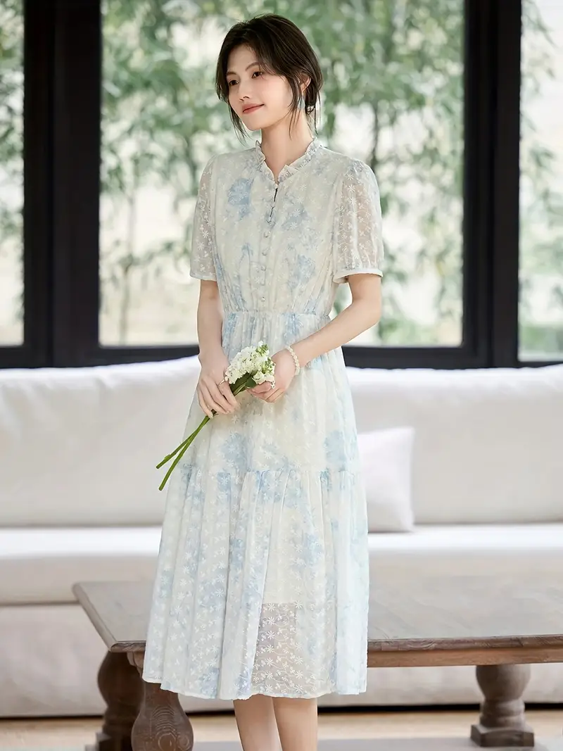 french elegant floral midi dress Casual Dresses French Elegant Floral Midi Dress Chiffon Long Sleeve Evening Party Dress Woman Beach Fairy Dress Korean Summer 230313 Z262609